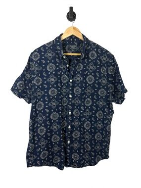 Abercrombie & Fitch Mens Bandana Print Button Down Shirt Navy XXL